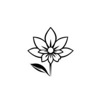 Simple, elegant black and white floral illustration with six petals, a stem, and a leaf, centered on a white background. vector