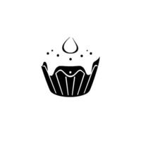 Simple monochromatic illustration of a cupcake with frosting and a dropshaped topping on a plain gradient background, minimalist . vector