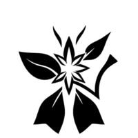 Elegant Black White Floral , Featuring a Symmetrical Blossom with Pointed Petals and Leaves, Isolated on White Background vector