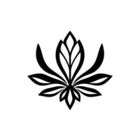 Stylized Black and White Floral Symmetrical, Minimalist Leaf Motif on White Background, Decorative Emblem. vector