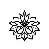 Symmetrical Black and White Floral Mandala , Featuring Intricate Leaf and Petal Patterns, Centered on a White Background. vector
