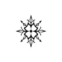 Intricate Black and White Floral Symmetrical StarShaped Ornament with Pointed Petals, Arrows and Botanical Elements on a Clean White Background. vector