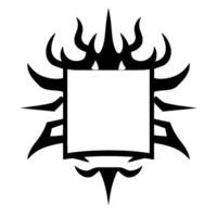 Abstract Black Tribal Symbol with White Square Center Decorative Border with Spikes, Curves, and Sharp Angles on White Background. vector