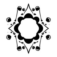 Symmetrical Black and White Floral Mandala Ornament with Droplet and Crescent Accents, Isolated on White Background vector