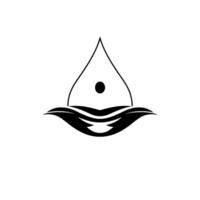 Abstract black and white minimalist of a teardrop shape with a dot, sitting above stylized wave shapes. vector