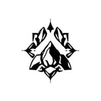 Bold, symmetrical black and white floral with geometric and pointed elements, evokes a modern and minimalist style. vector