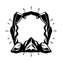 Geometric, stylized illustration of a crown, likely a crown of thorns, crafted in bold black and white, centered with radiating lines. vector
