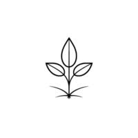 Simple, minimalist line art of a young plant with three leaves, against a pristine white backdrop, evoking nature and growth. vector