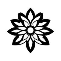 Intricate Black and White Floral Mandala Symmetrical with Glossy Petals and Central Disc on White Background. vector
