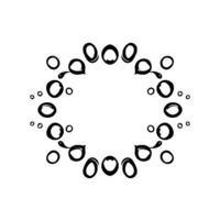 Abstract, symmetrical, blackink circular featuring organic shapes, creating a visual rhythm with open and closed forms on white. vector