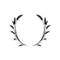 Delicate monochrome illustration of a wheat wreath, symmetrically arranged, set against a clean white backdrop. vector