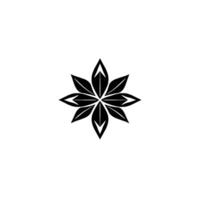 Geometric black starshaped floral with sharp leaflike petals, centered on a bright white background, creating a minimalist aesthetic. vector