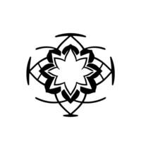 Black and white, symmetrical floral mandala with an eightpointed star center and elaborate surrounding geometric patterns, isolated. vector