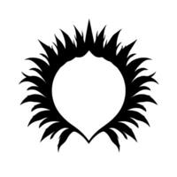 A stylized black silhouette of a central white oval surrounded by a radial arrangement of stylized leaflike elements, creating a emblem or decorative border. vector