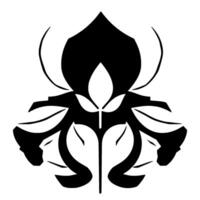 Symmetrical Black and White Botanical with Elegant Leafy Formations and Ornamental Curves on a Plain White Background. vector