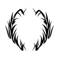 Symmetrical Black Silhouette of Reeds and Grasses Forming an Oval Frame on a White Background, Abstract Nature. vector