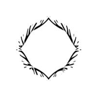 Elegant Diamond Frame with Leafy, Branchlike Foliage in Gold and Black, Set Against White Background. vector