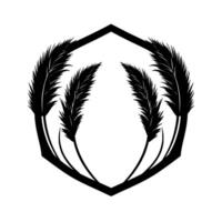 Silhouette of Feathered Grass Within a Hexagonal Frame, Illustrating Natural Elegance and Minimalist . vector