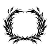Symmetrical Black Silhouette of Reeds and Floral Elements Forming an Oval Border on White Background, Minimalist . vector