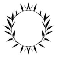 Elegant Black Leafy Wreath with Crown Elements Minimalist , White Background, Artistic Circular Frame. vector