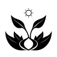 Symbolic Black and White Floral with Leaves, Sun, and Abstract BulbLike Shape, Modern and Minimalist Art vector