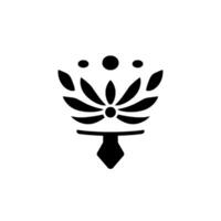 Minimalist floral in black, featuring layered petals, dots, and diamond, symmetrical and bold on a white background. vector