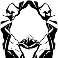 Bold Black and White Mountain Vista Composition with Dynamic Framing, Artistic Silhouette, and Geometric Shapes. vector