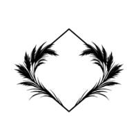 Black feathery botanical with a diamondshaped frame, isolated on a white background. vector