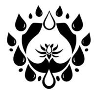 Geometric Black and White Floral Motif with Teardrops and Abstract Elements in Symmetrical Composition. vector