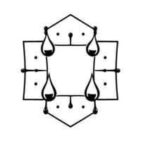 Geometric monochrome artwork featuring a symmetrical composed of stylized teardrops and geometric shapes within a frame. vector