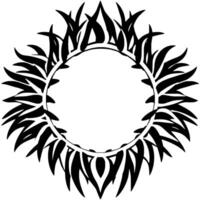 Symmetrical black and white floral circular frame with intricate leaflike patterns, creating a decorative, ornamental . vector