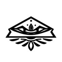 Geometric Abstract Black and White Emblem with a Dotted Triangle, Droplet, and Floral Base, Isolated. vector