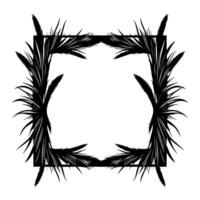 Black botanical frame with a square layout, featuring stylized grass and wheatlike elements on a white background. vector