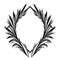 Symmetrical Black Floral Ornament with Pointed Leaves, Creating a Diamond Shape, on a White Background, Modern . vector