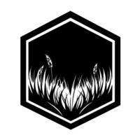 Monochrome Hexagon with Stylized Wheat and Grass Silhouette, Framed in Black and White. vector