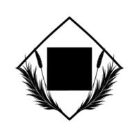 Minimalist Black and White Emblem Featuring Geometric Shape, Wheatlike Elements, and a Solid Square, Elegant . vector