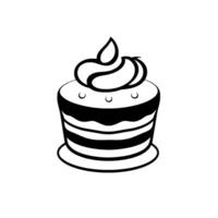 Stylized black and white tiered cake illustration with swirled frosting and minimalist , perfect for dessert graphics or bakery logos. vector
