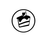 Black and white minimalist cake slice with heartshaped cherry within a circular frame on a white background. vector