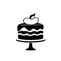 Minimalist Black and White Illustration of a Tiered Cake on a Stand, Topped with a Decorative Swirl vector