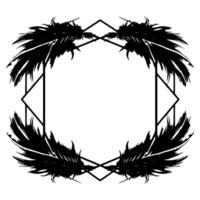 Artistic black feather and geometric frame composition, modern , minimalist white background. vector