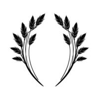 Symmetrical Black and White Silhouette of Two Wheat Sprigs Forming a FloralLike Decorative Element with Feathery Detailing and Negative Space. vector