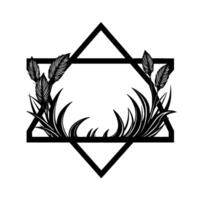 Black and white minimalist artwork Star of David frame filled with stylized grasses and plumes, on white. vector