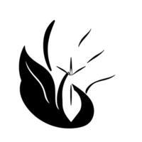 Abstract black and white botanical art with flowing lines and a contrasting leaf symbolizing growth and nature. vector