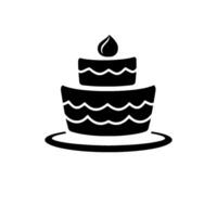 Minimalist TwoTiered Birthday Cake with Lit Candle , Black and White on a White Background. vector