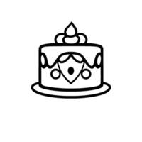 Bold, BlackandWhite, Simplified Cake Illustration with Ornate Details and Decorative Topping on a Round Plate. vector