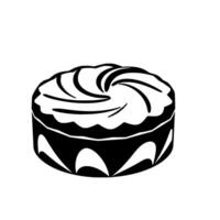 Bold Black and White Illustration of a Round Cake with Swirl Frosting and Ornate Edge , Isolated on White. vector