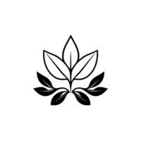 Minimalist Black and White Leaf Cluster A stylized botanical illustration featuring a symmetrical arrangement, with bold lines and a clean, modern aesthetic. vector