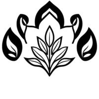 Bold, symmetrical, black and white botanical featuring a central leafy motif and teardrop elements on a white background, offering a modern, clean aesthetic. vector
