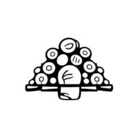 A stylized black and white illustration of a light bulb crowned with a cluster of circles, suggesting illumination. vector