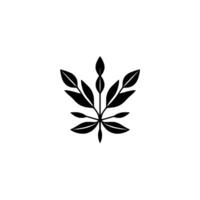 Symmetrical Black Leafy Emblem on White Minimalist Botanical Illustration Featuring an Abstract Flora Symbol. vector